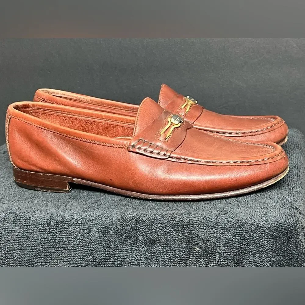 Salvatore Ferragamo Silver Gold Gancini Bit loafers 8.5 D Soft Brown Leather